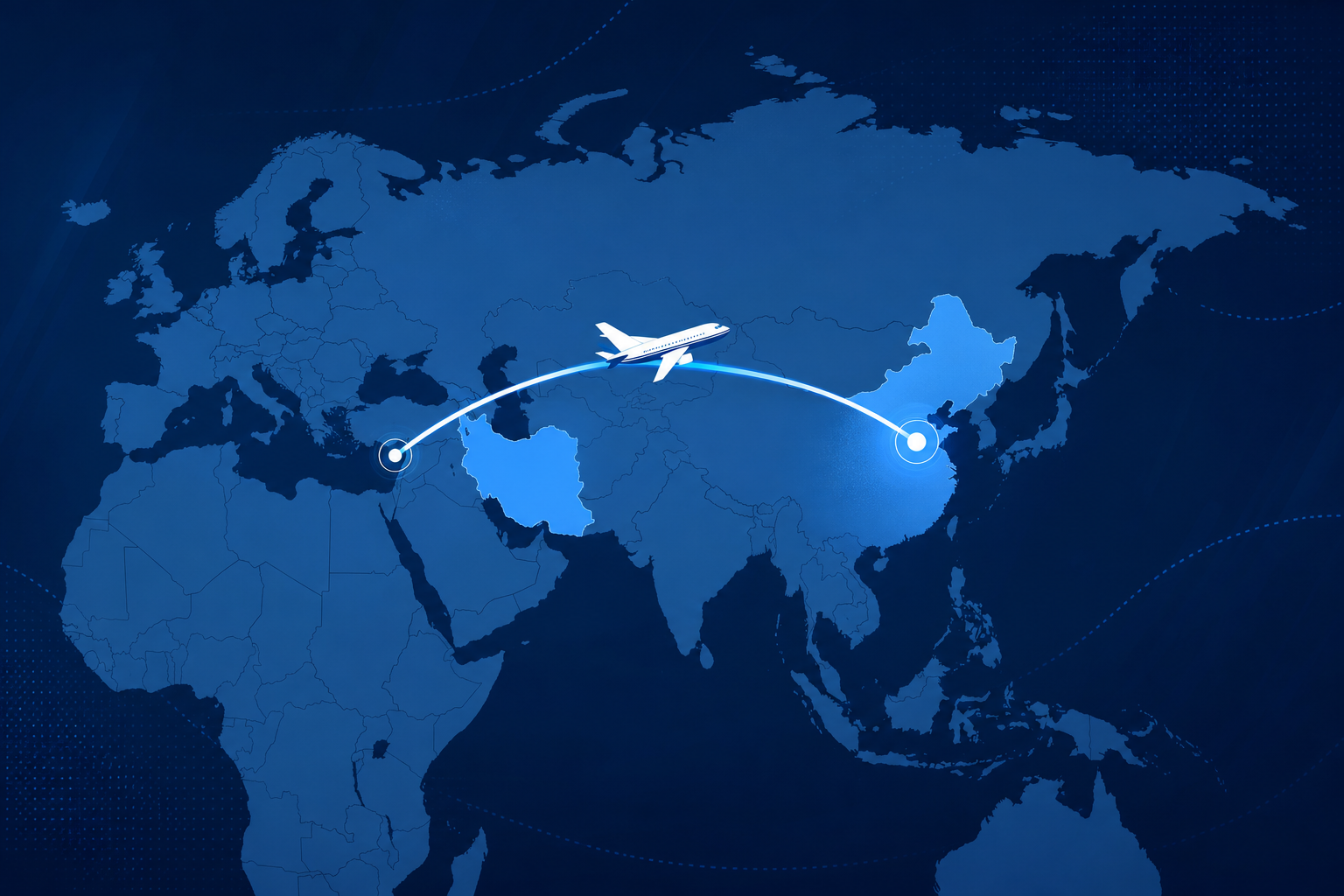 Air cargo route map between China and Iran
